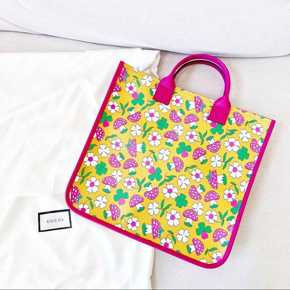 Gucci Kids Pink and Yellow Strawberry Tote